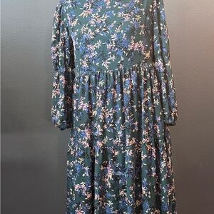 Banana Republic Floral Long Sleeve Dress - Green and Blue